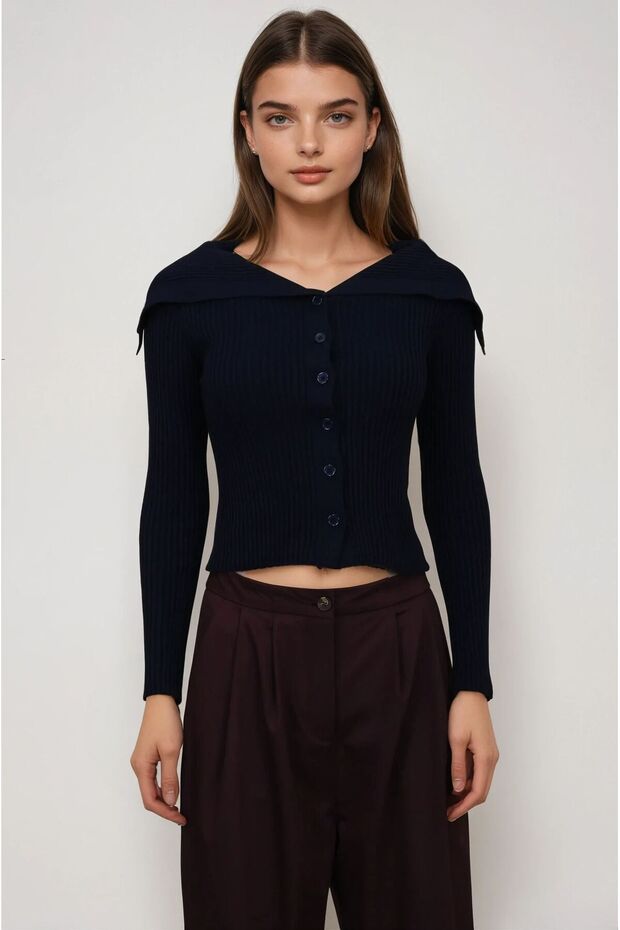 Lacivert Crop Hırka