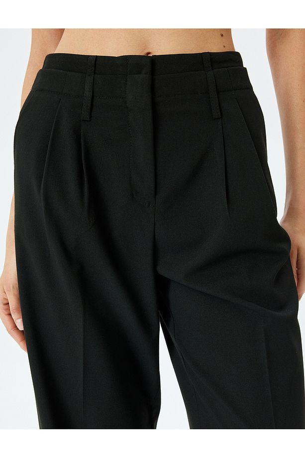 Cepli Düz Bol Paça Kumaş Pantolon - 5