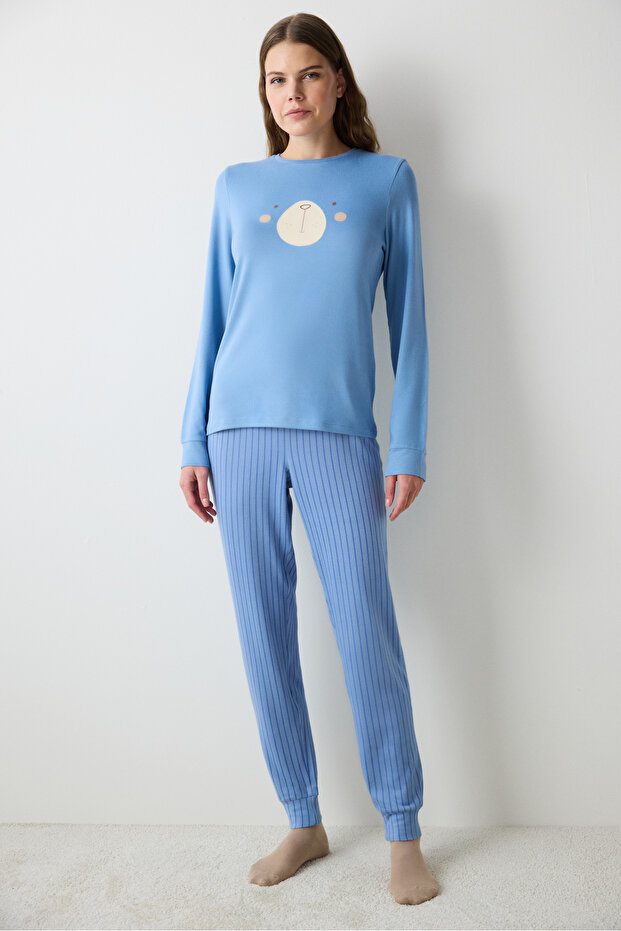 Cute Bear Light Gray Thermal Pants Pajama Set