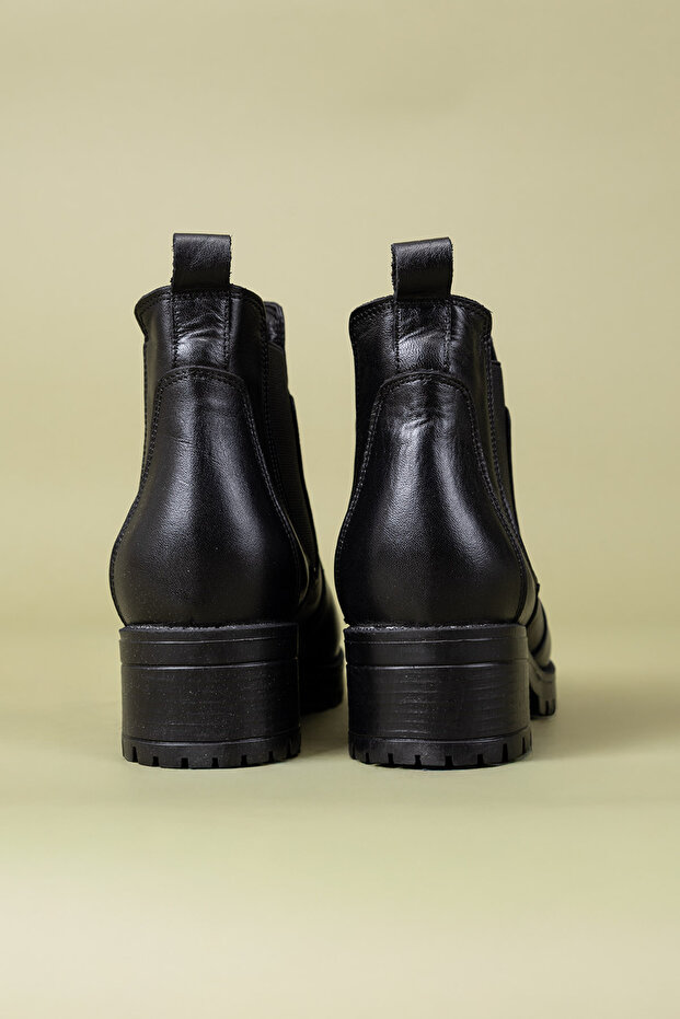 Efser Kadın Hakiki Deri Elastik Bantlı Siyah Bot - 7