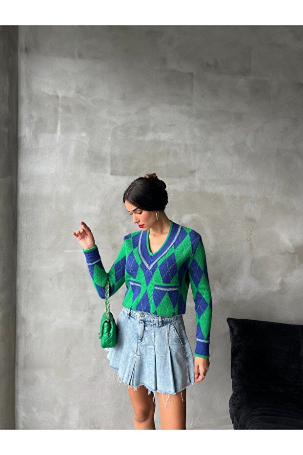 Diamond Patterned Knitwear Sweater - 4
