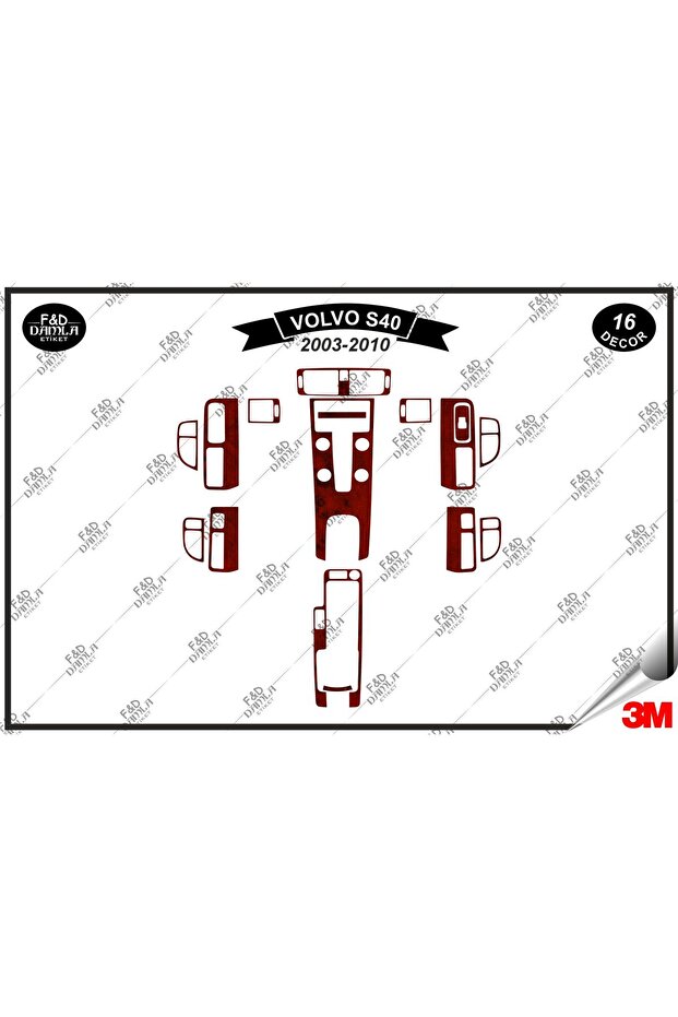 Volvo S40 (2003-2010) Torpedo Console Trim Chest Mahogany Veneer Set 16 Piece Mahogany