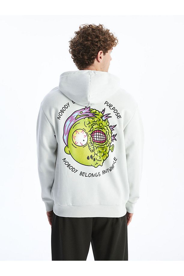 LCW Uzun Kollu Rick and Morty Baskılı Erkek Kalın Hoodie - 5