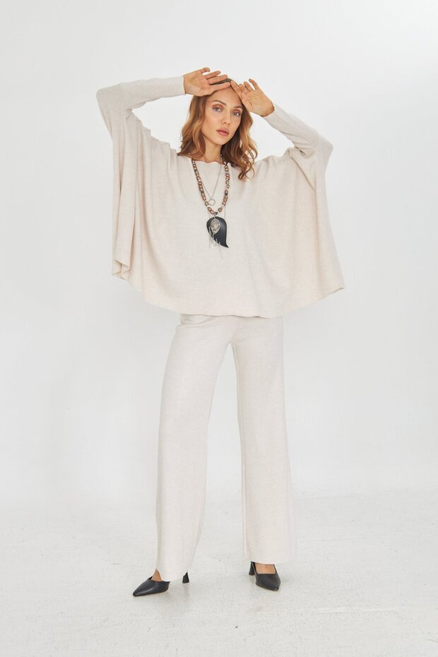 İSPANYOL PAÇA BEJ TRİKO PANTOLON - 1