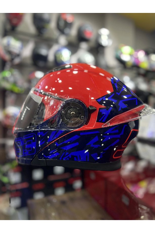 965 Mrc93 Kırmızı Mavi Çene açılır Kask - 5
