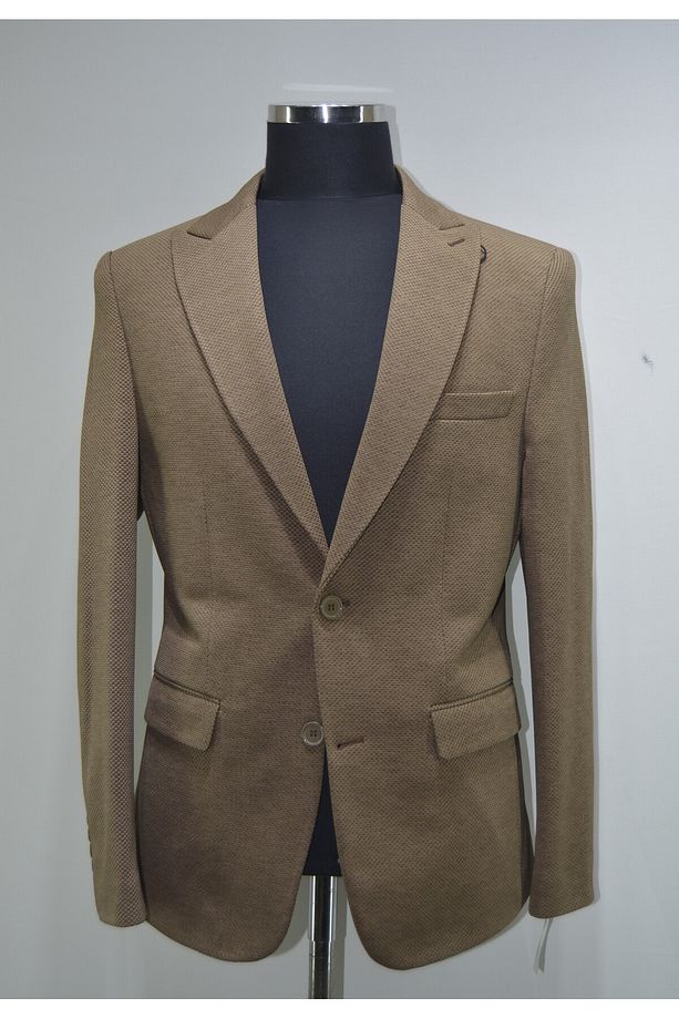 Gılapa Desenli Slimfit Erkek Tek Ceket Taba - 1
