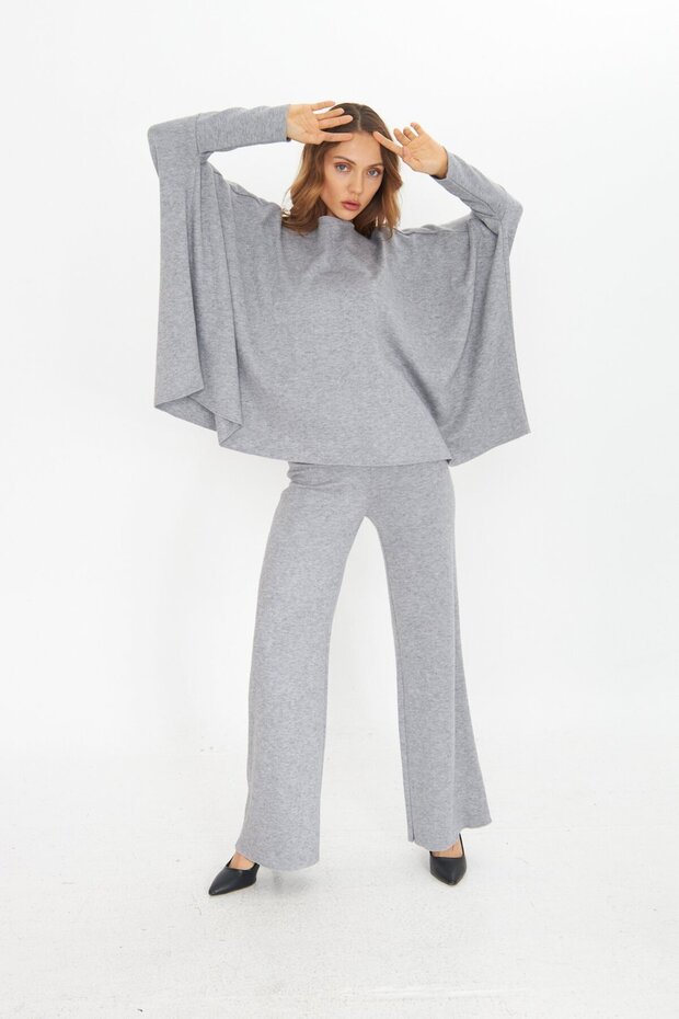 İSPANYOL PAÇA GRİ TRİKO PANTOLON - 1