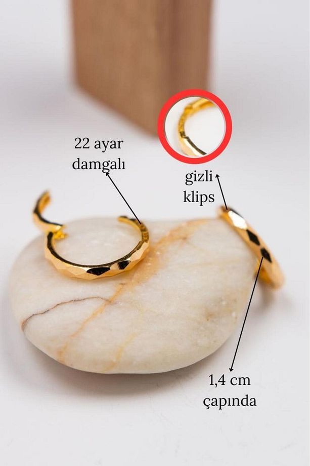 22 Ayar Altın Küpe Gizli Klips Kalemli Kadın Altın Küpe Lkkp1322 - 2