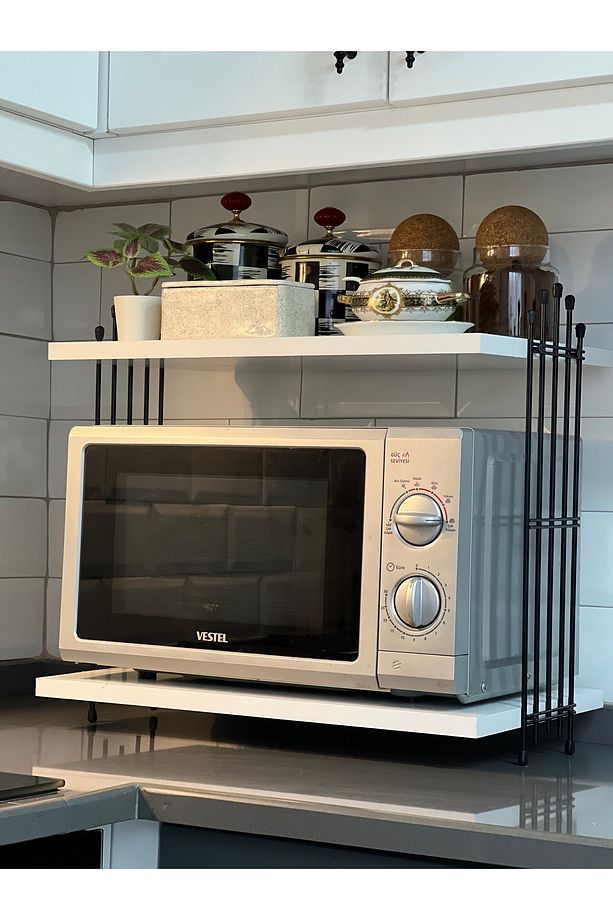 Mikrodalga Dolabı Tezgah Üstü Fırın Microdalga Mutfak Rafı Kahve Makinesi Rafı Beyaz - 8