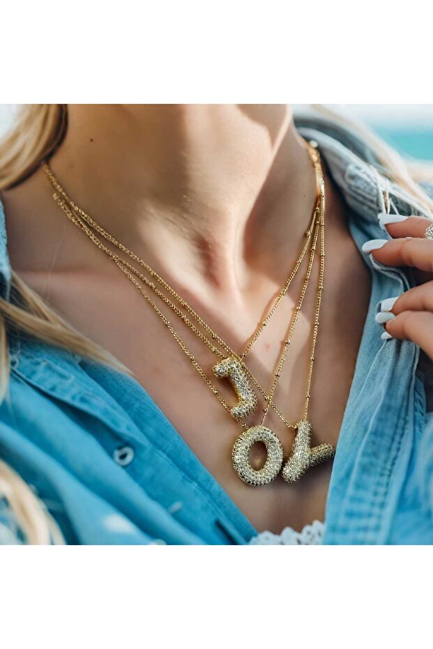 ZİRKON TAŞLI HARF KOLYE - 2