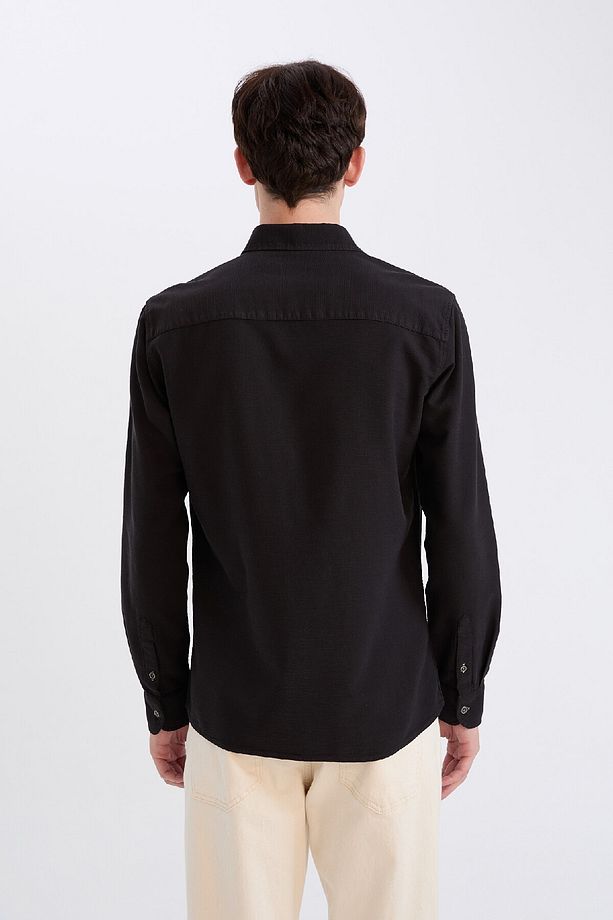Slim Fit Dar Kesim Pamuklu Basic Düz Uzun Kollu Siyah Gömlek A4644ax24au - 5