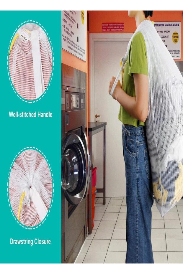 40X60 cm Ultra Luxury Laundry Net Colorful Drawstring Net Dirty Laundry Basket Net Bag - 3