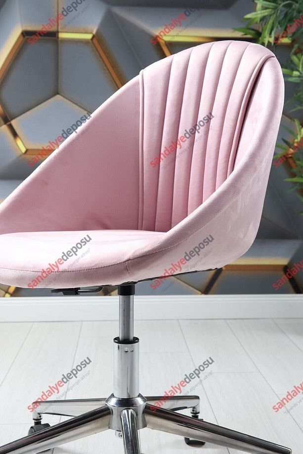Milo Krom Ayaklı Çalışma Koltuğu (Pembe Kumaş) - 8