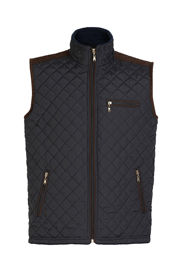 LACİVERT BİYELİ KAPİTONE YELEK - 1