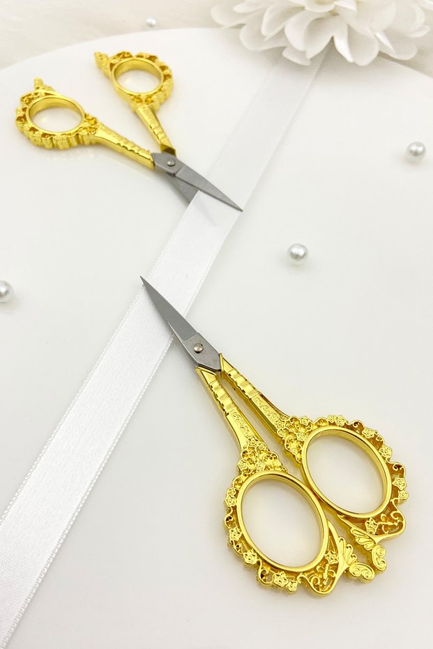 Gold Promise Engagement Scissors, Ribbon Opening Special Day Merasim Sewing Embroidery Scissors
