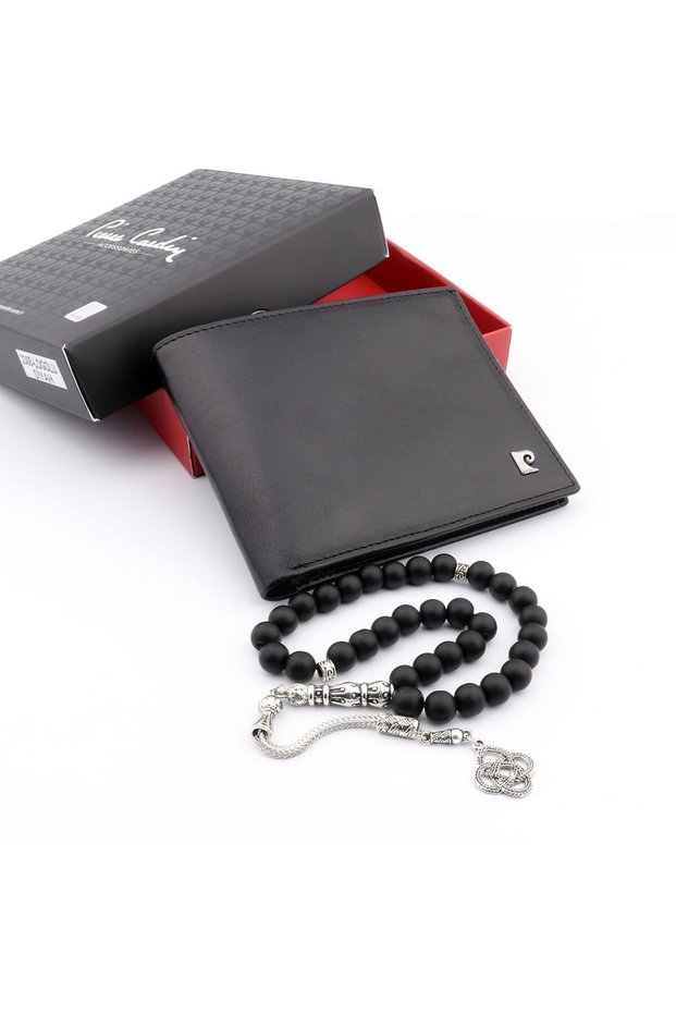 Men's Black Wallet and Rosary