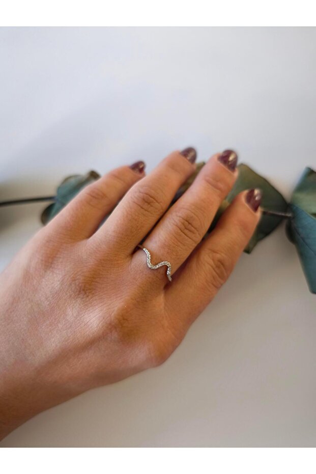 متعرج نموذج الزركون حجر خاتم فضة قابل للتعديل - 1