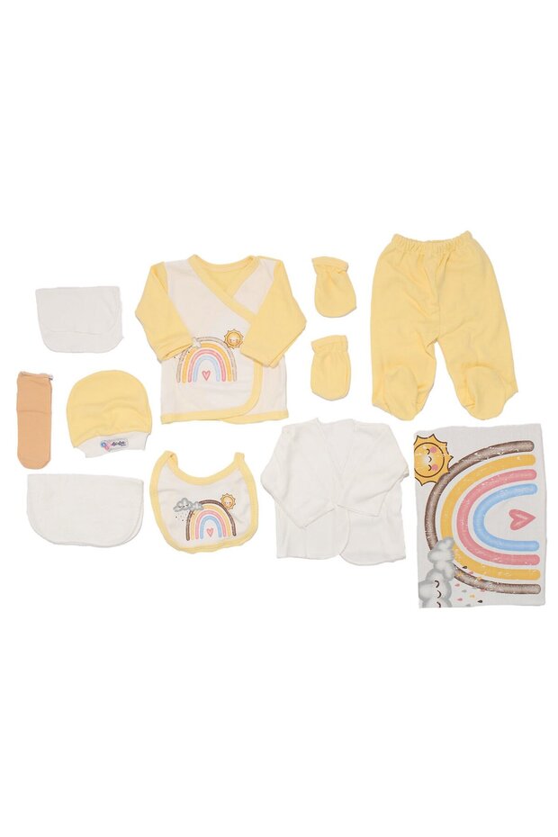 Unisex White Yellow Colorful Rainbow Patterned 10-Piece Hospital Discharge Set