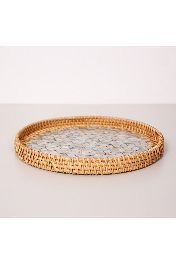 Dowa El Yapımı Sedefli Rattan Tepsi - 3