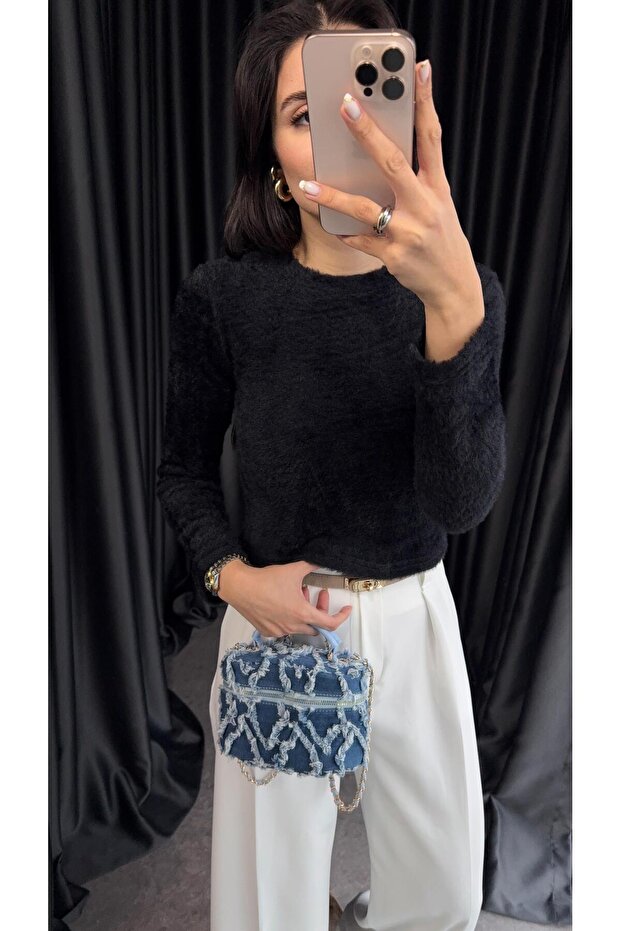 Navy Blue Bearded Basic Knitwear - 2