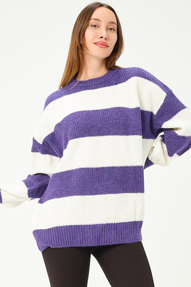 Pulover oversize color block violet - 5