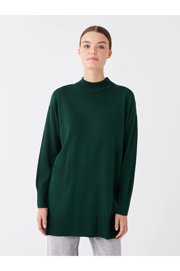 Half Turtleneck Plain Long Sleeve Women's Knitwear Tunic (W3)