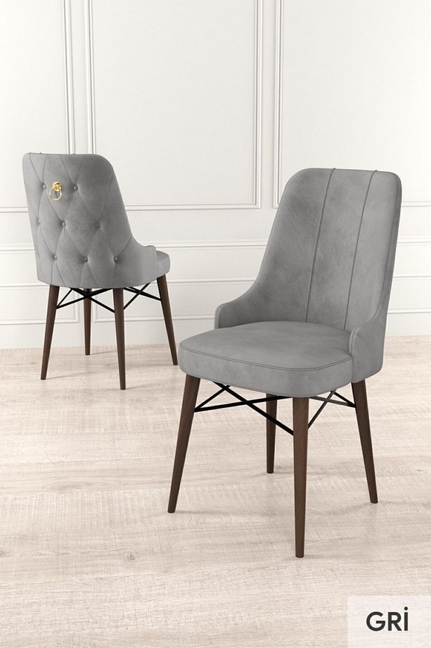 Are Serisi 80x132 Açılabilir Mdf Barok Ahşap Desenli Masa Takımı Ve 4 Gri Sandalye - 5