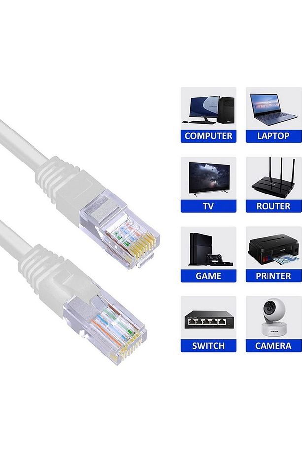 Cat6 Patch Kablo Fabrikasyon Internet Ethernet Modem Kablosu Rj45 Uçlu Jacklı Network Adsl 15 Metre - 3
