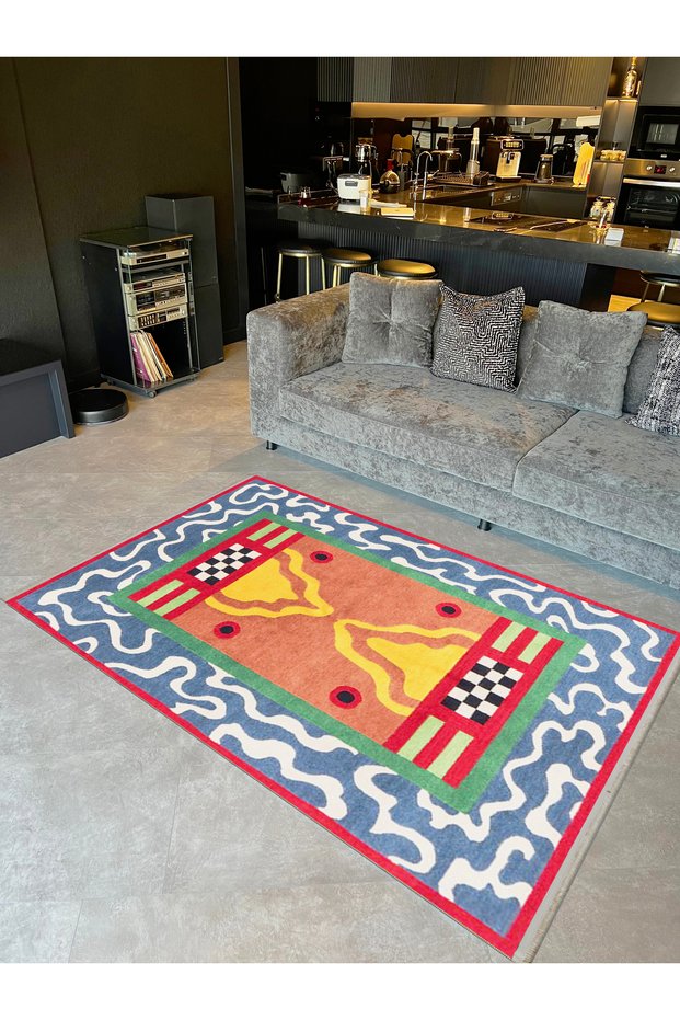 Aynur Collection Multicolored Abstract Shapes Detailed Decorative Carpet Aynur18