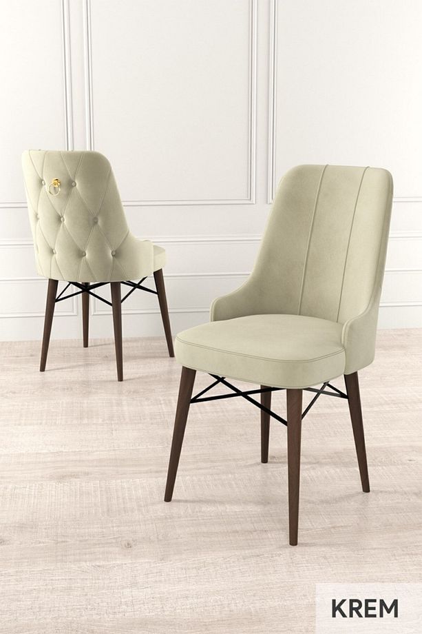 Are Serisi 80x132 Açılabilir Mdf Barok Ahşap Desenli Masa Takımı Ve 4 Krem Sandalye - 5