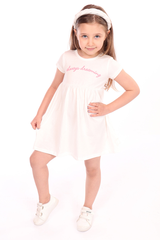 Girl's Back Ruffle Detail Front Printed Dress