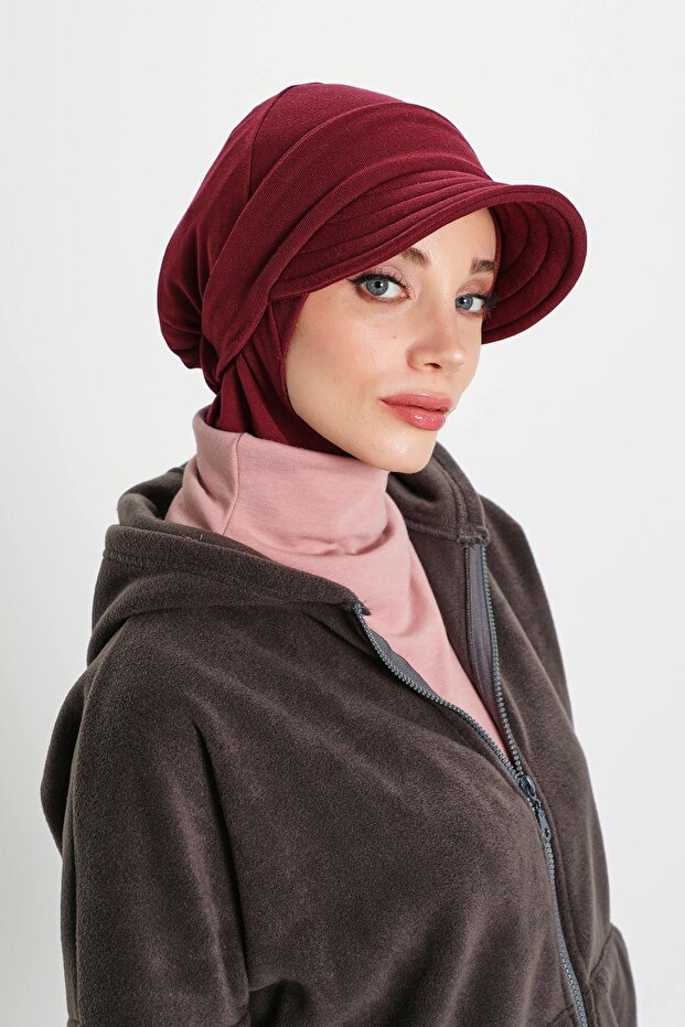 Winter Turban with Removable Visor,B-82Rb,Burgundy