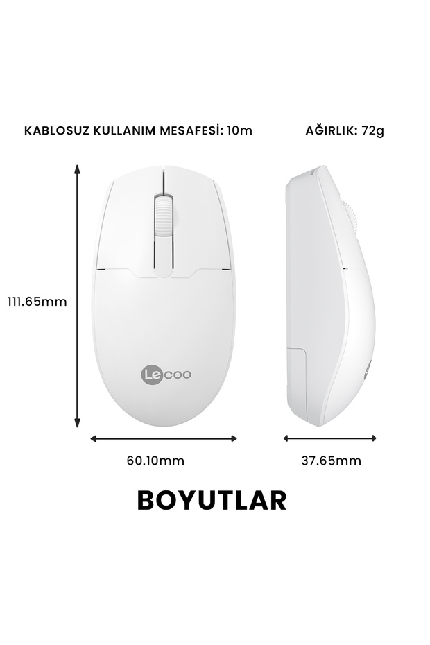 Ws204 Kablosuz 1200dpı Optik Mouse Beyaz Usb Alıcılı Ergonomik Tak Çalıştır Sessiz - 4