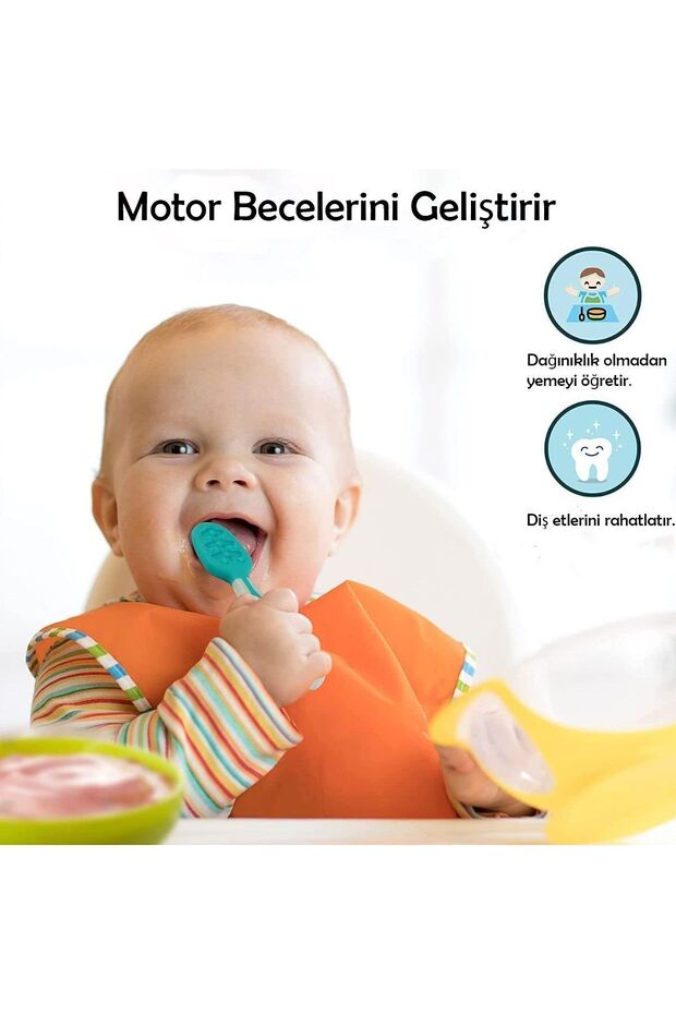 Silikon Mama Kaşığı Nam Namyemeye Alıştırma Seti Ek Gıdaya Geçiş Silikon Uçlu Kaşık Blw Destekleyici - 4