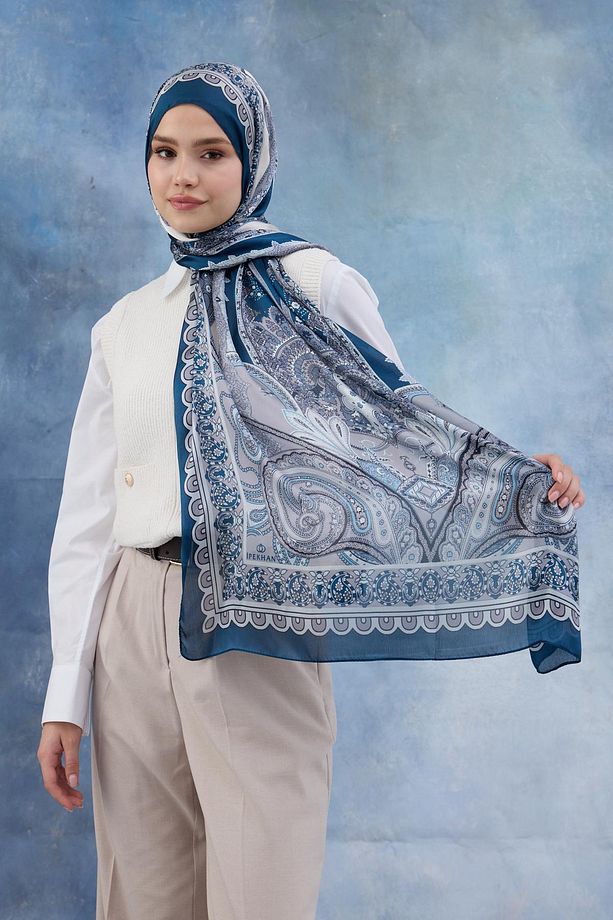 Mavi Hint Vual Şal -  5006-01 - 4