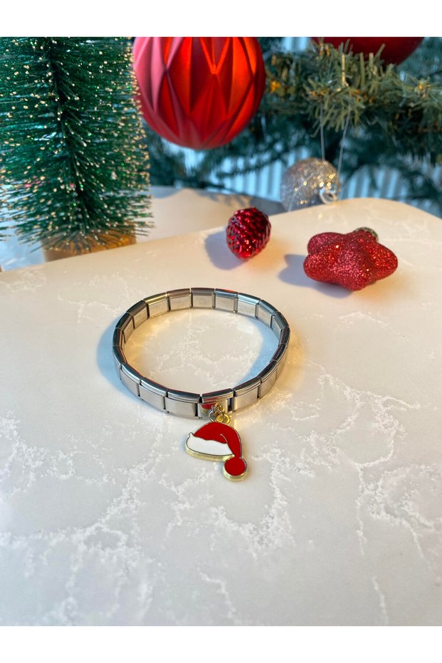 Stainless Steel Christmas Series Santa Hat Italian Charm Bracelet