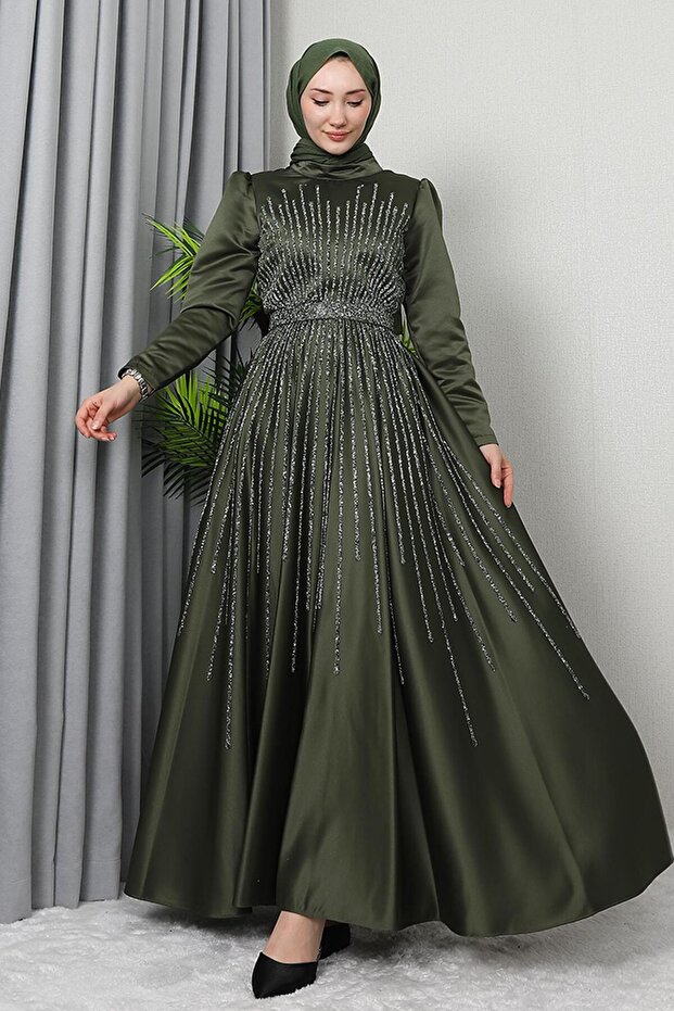 Večerní hidžáb v khaki barvě - 2