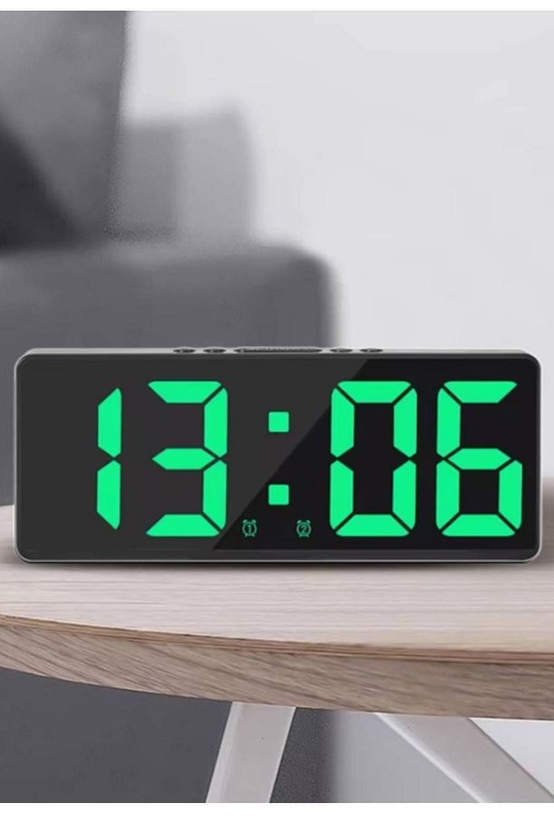 Led Dijital Masa Saati Yeşil Termometre Alarm Takvimli Ses Kontrollü - 1