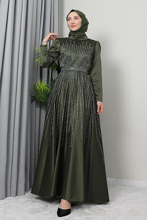 Večerní hidžáb v khaki barvě - 3
