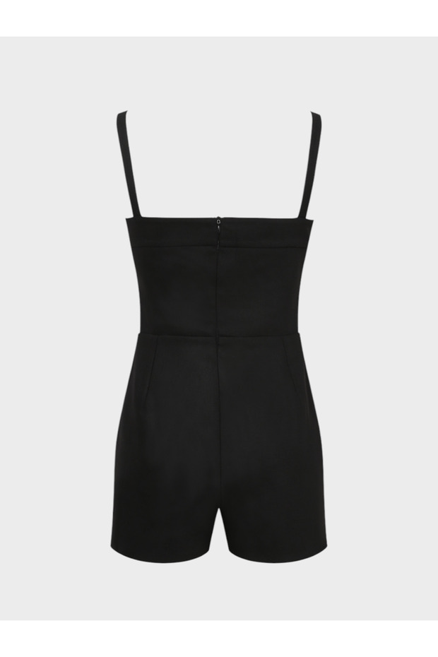 Kalın Askılı Şortlu Tulum - Siyah - 4