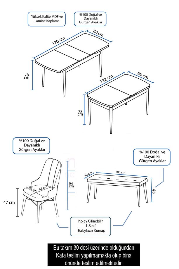 Are Serisi 80x132 Mdf Açılabilir Benchli Beyaz Mutfak Masa Takımı 4 Krem Sandalye 1 Bench - 7