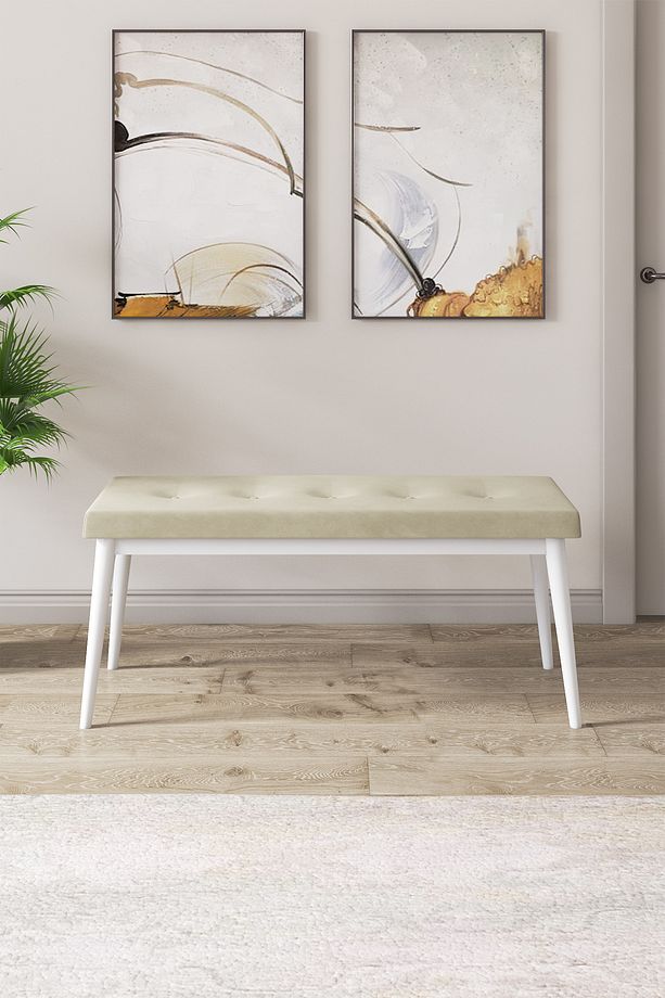 Are Serisi 80x132 Mdf Açılabilir Benchli Beyaz Mutfak Masa Takımı 4 Krem Sandalye 1 Bench - 6