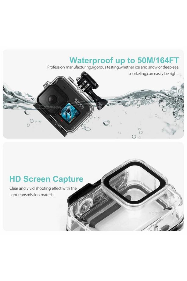 Gopro Hero 12 11 10 9 Için 60m Sualtı Su Geçirmez Kılıf Muhafaza Housing Ve Lens Filtresi - 2