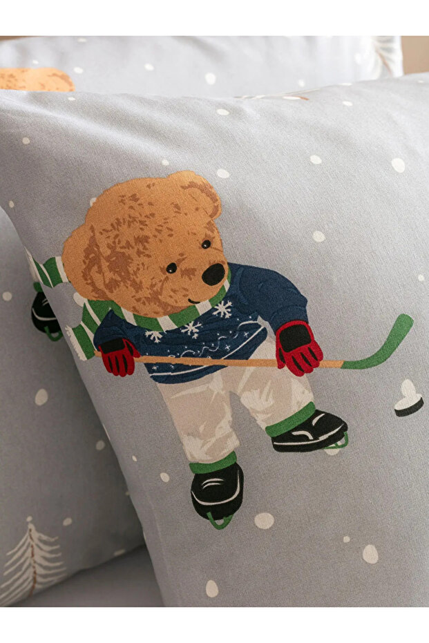 LCW Gri Ayı Teddy Baskılı Çift Kişilik Nevresim Seti - 4