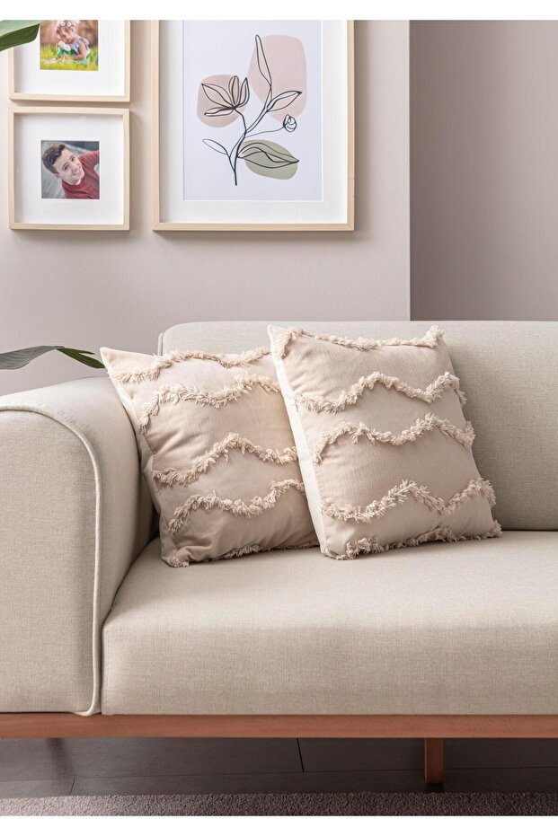 Püskül Dalgalı Kırlent Kılıfı 2'li - 3