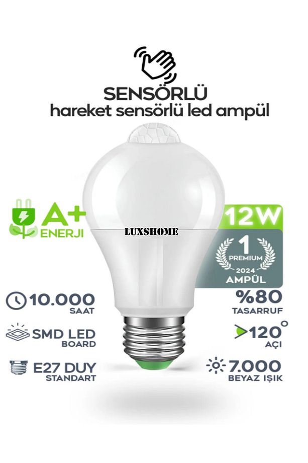 Hareket Sensörlü Led Lamba 5 Adet Ampül Beyaz Işık 12w %80 Tasarruflu Otomatik Yanıp Söner - 2