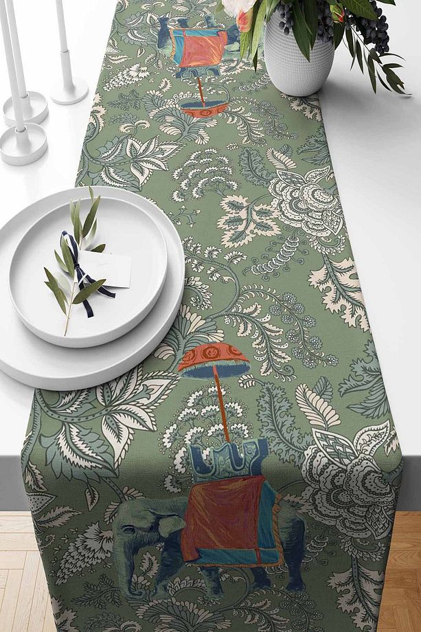 Runner Hint Fili Desenli Süet Dokuma 140*40 Cm - Küf Yeşili - 1