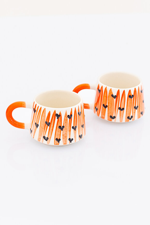 Set of 2 Handmade Ceramic Heart Patterned Mug
