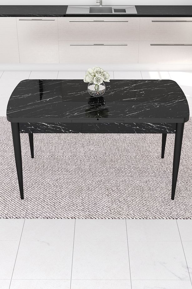 Are Serisi 80x132 Açılabilir Siyah Mermer Desen Masa Takımı 4 Antrasit Sandalye Ve 1 Bench - 4