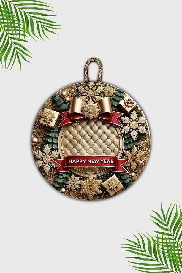 Modern Ahşap Dijital Baskı Kapı Süsü - Yılbaşı, Happy New Year Dış Mekan Kapi Süsü - 3